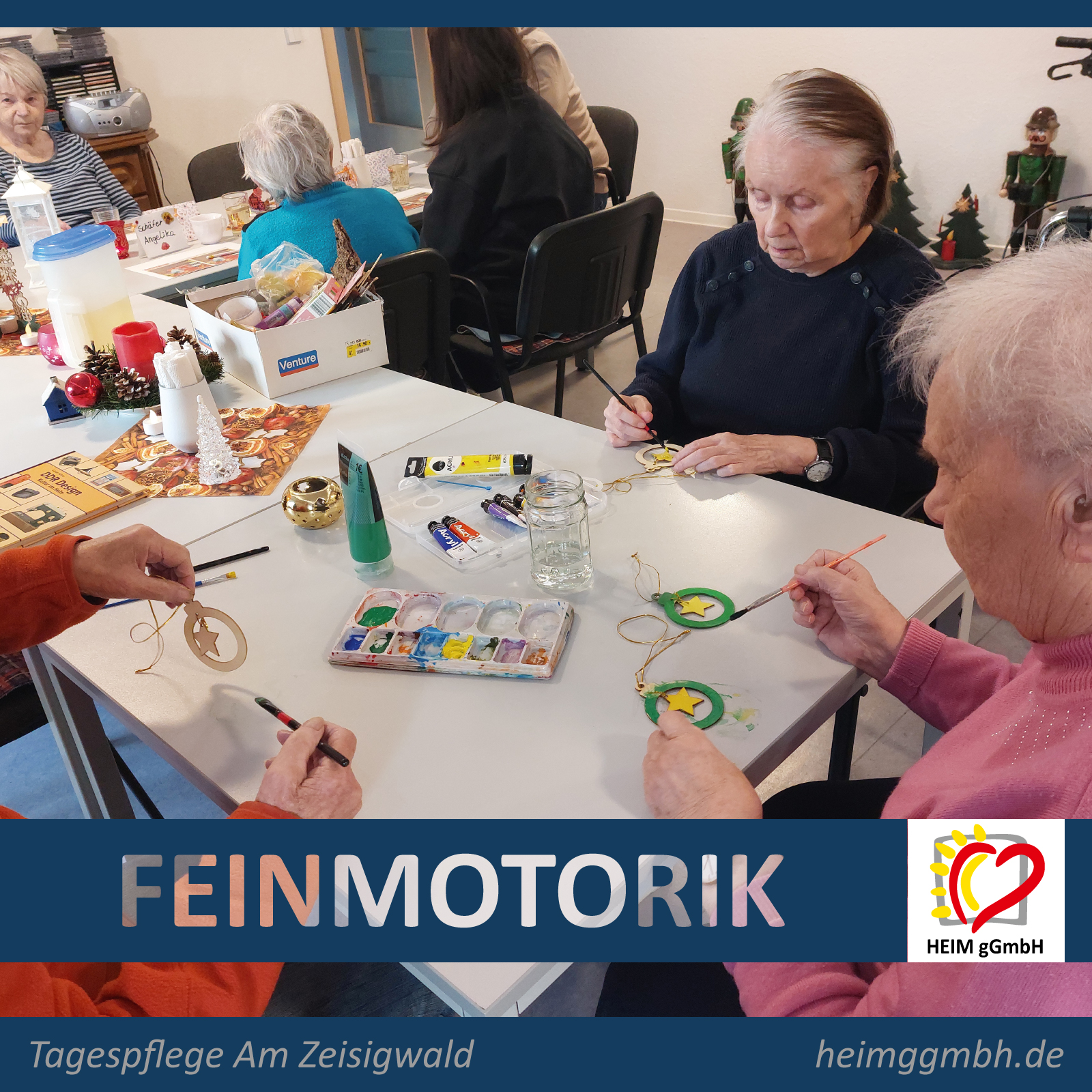 Tagespflege Am Zeisigwald der HEIm gGmbH in Chemnitz - Kreatives Gestalten von dekorativem Weihnachtsschmuck