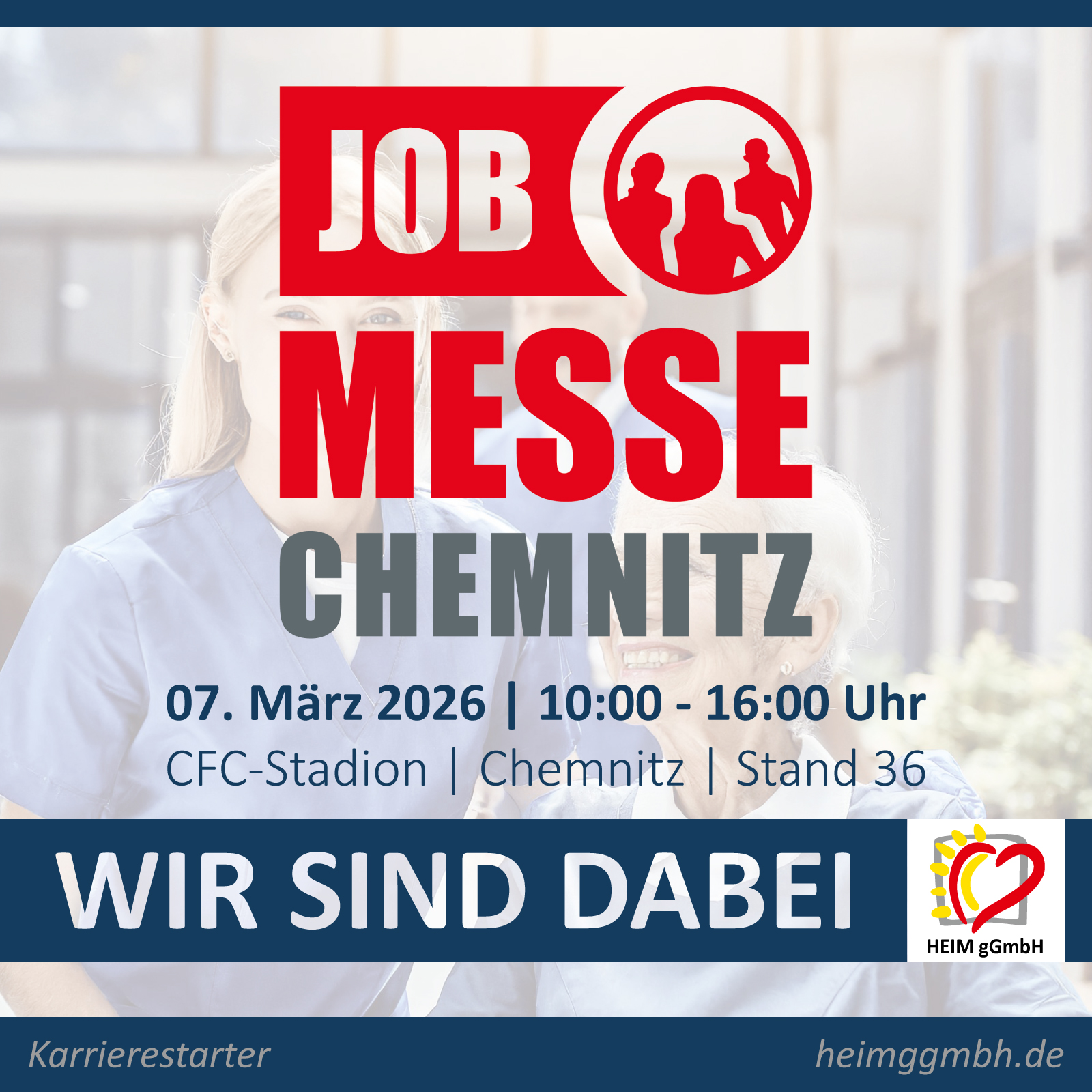 Jobmesse Chemnitz - Die HEIM gGmbH ist auf dem Stand 14 zu finden und informiert umfassend über Jobs und Möglichkeiten.