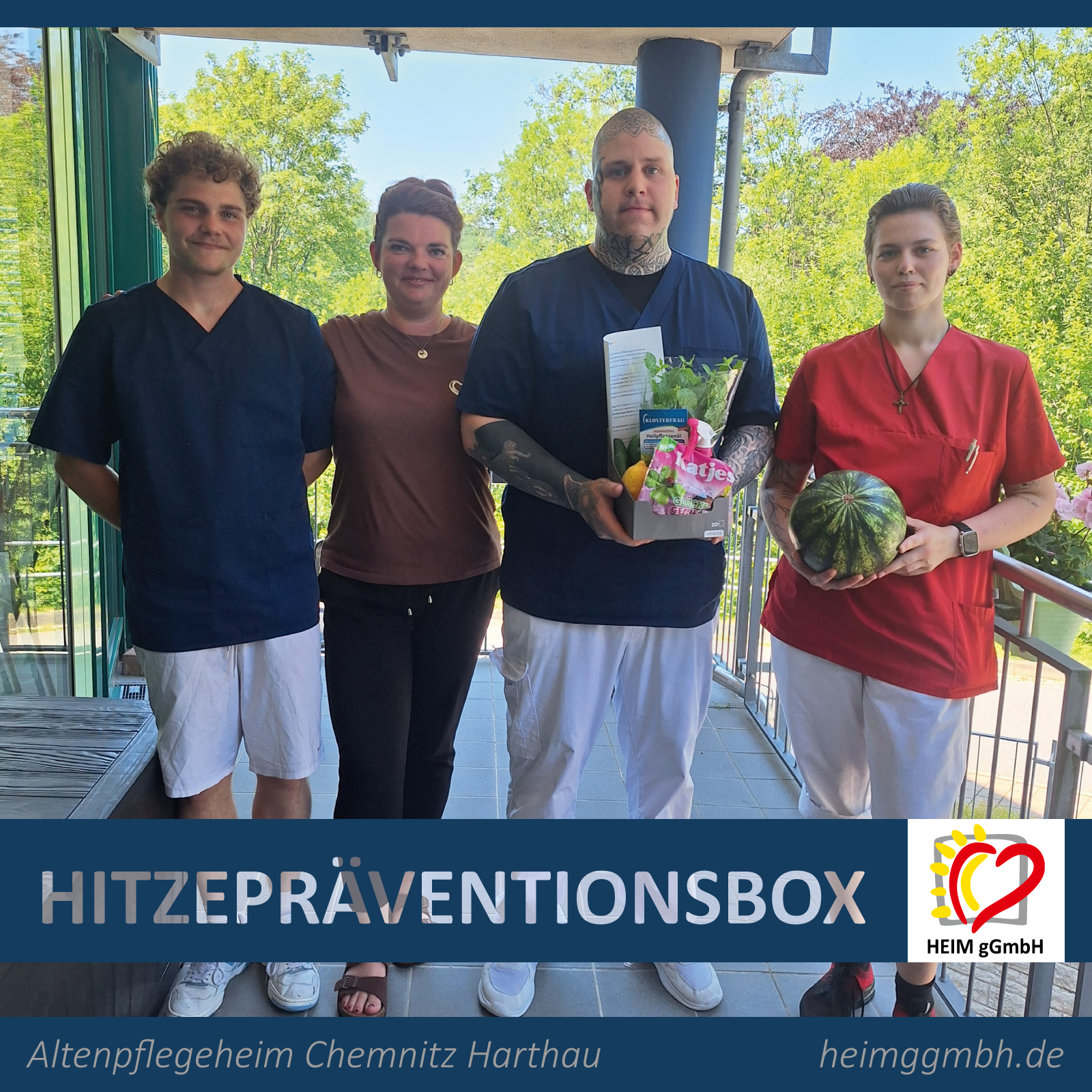 Hitzeprävention für unsere Mitarbeitenden des Altempflegeheims Chemnitz Harthau der HEIM gGmbH. Teamwork und Rücksichtnahme.